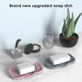 Soap Dish,Sponge Holder,Soap Dish with Drainage，Bar Soap Holder for Shower，Applies to Shower，Sink，Bathroom,Kitchen,Bathtub - Keep Dry，Dish Tray Silicone 6"x3.4" (Gray+Pink, Small)