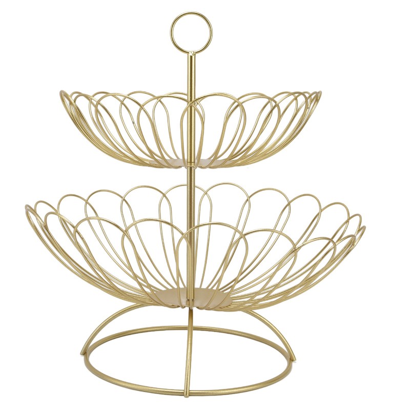 2 Tier Fruit Bowl Modern Nordic Design Geometric Detachable Gold