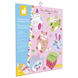 Janod - 12 Kawaii Paper Boxes to Make - 12 Designs + 1 Sheet of Stickers - DIY - Les Ateliers Du Calme - Children's Creative Leisure Kit - Dexterity and Concentration - From 7 Years - J09164