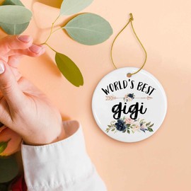 MONALET World's Best Gigi Ceramic Ornaments Gifts, Grandma Grandmother Round Hanging Ornament Decor Decorations for Christmas Tree Car, Thank You Appreciation Gifts for Gigi Birthday Holiday