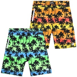 Body Glove Boys' Board Shorts – 2 Pack UPF 50+ Quick Dry Bathing Suit Swim Trunk (Size: 8-18), Size 14-16, Red/Blue Palm Trees
