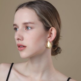 Apsvo Fin Earrings Dupe Chunky Gold Hoop Earrings for Women, Small Lightweight Tear Drop Dome Earring Trendy Jewelry Gifts Hypoallergenic (25mm)