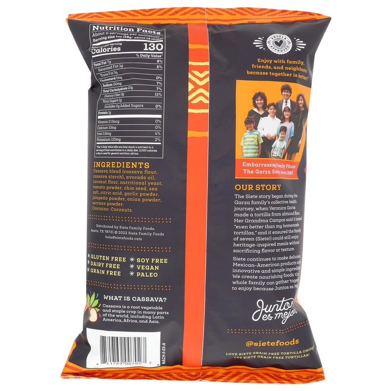 Siete Grain Free Tortilla Chips, Nacho, 5 Oz