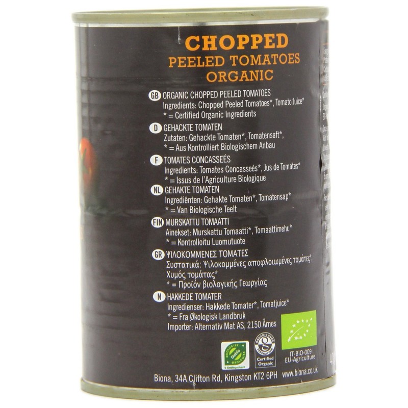 Biona Organic Chopped Peeled Tomatoes 4x400g