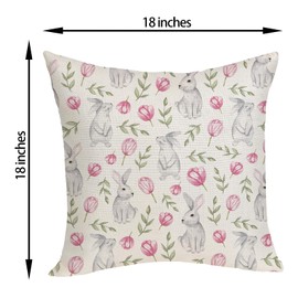 OFIRD Spring Easter Pillow Covers 18x18 Pack of 2 Pink Green Bunny Floral Leaf Throw Pillow Covers Outdoor,Spring Holiday Decor Rabbit Pillowcase Farmhouse Decorative Linen Cushion Case for Home Sofa