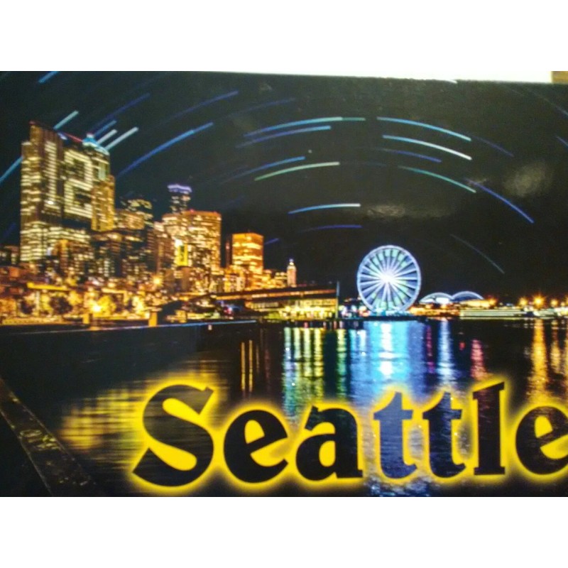 STATE OF WASHINGTON BEAUTIFUL CHROME POST CARD SEATTLE SKYLINE @
