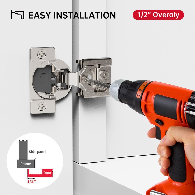 MEICCIPLUS Soft Close Cabinet Hinges 2 Pack, 1/2 inch Overlay,