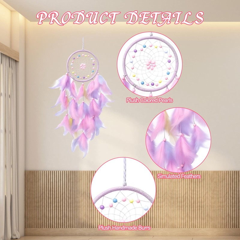 Dream Catcher for Girls, Dream Catchers, Pink Feather Wall Hanging