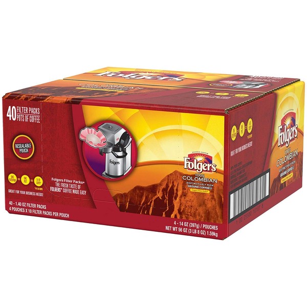 Folgers 10107 Coffee Filter Packs 100% Colombian 1.4 oz Pack 40/Carton