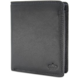 Baur Men's Genuine Leather Wallet with RFID Protection, Portrait Format, Wallet with Coin Compartment, Wallet with Many Card Slots, black, Portrait format with press stud inside