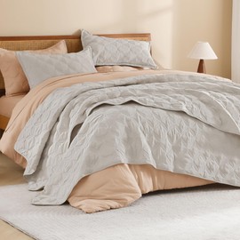 Litanika King Size Quilt Bedding Set, Linen Summer Lightweight Soft Comforter Bedspreads & Coverlets, Boho Farmhouse Bedding Cover Bed Decor All Season, 3 Pieces (1 Quilt, 2 Pillowcases)