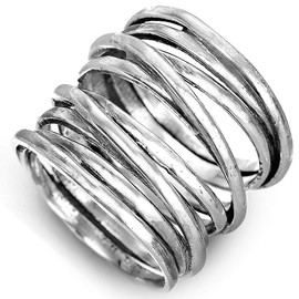 Boho-Magic 925 Sterling Silver Band Rings for Women Wrap Wide Statement Ring, Silver