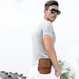 FANDARE Belt Bag Bum Bag Chest Bag Men's Waterproof Waist Bag Boy Shoulder Bag Leather for Business Jogging Hiking Cycling Travel, Brown A