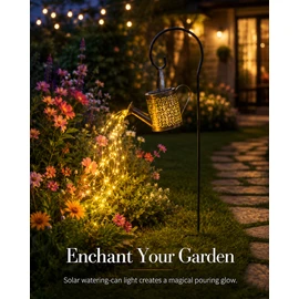 Solar Watering Can Garden Light for Outdoor Decor – Cascading 36-LED Lantern with Hanging Hook for Patio and Pathway