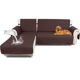 Taque Sectional Couch Covers 100% Waterproof L Shaped Sofa Slipcover Reversible Chaise Lounge Cover for Sectional Sofa Cover for Pets Cat Dog Kids Family (Large, Deep Brown)