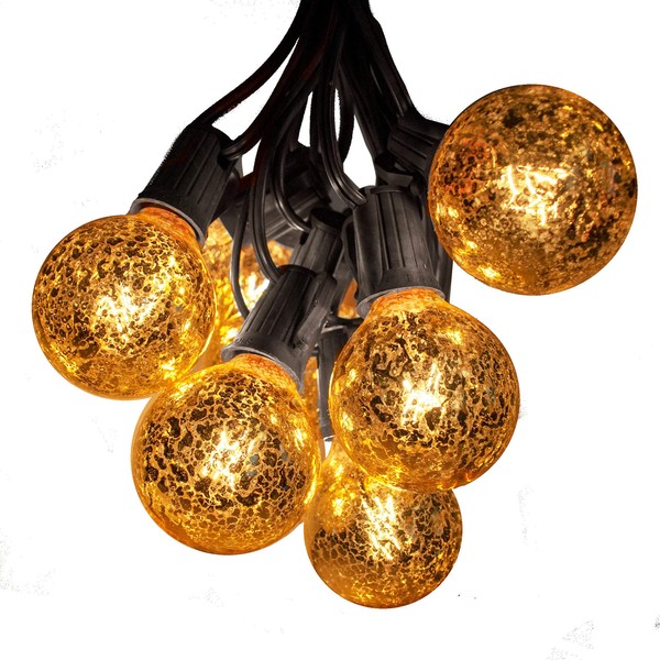 Hometown Evolution, Inc. Mercury Gold Outdoor Patio String Lights (100 Foot, G50 Mercury 2" Bulbs - Black Wire)