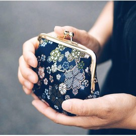 Kyoto Geimidou Nishijin Weave Wallet, 3.3 inch (3.3 cm) Purse Handmade, Japanese Pattern, Made in Japan, Black