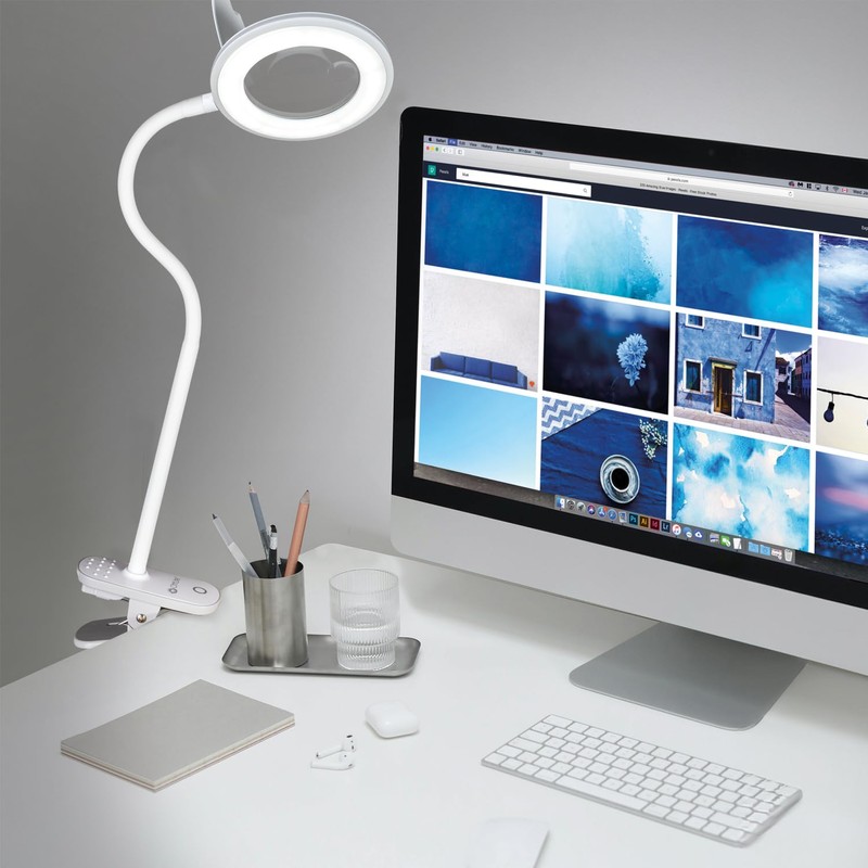 OttLite Lighted Magnifier Clip Lamp. Clearsun, White, Shipper