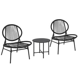 3-Piece Outdoor Seating Acapulco Chair All Weather Small Patio Bistro Set of 2 Chairs and Side Table Modern Outdoor Furniture for Backyard Garden Balcony Black