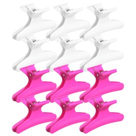 Ondder White and Hot Pink Butterfly Hair Claw Clips for Styling and Sectioning - Pro Hair Clamp for Makeup, Cutting, Coloring - Accessories for Women and Girls