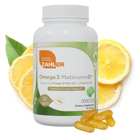 Zahler Omega 3 Platinum +D, All-Natural Pure Fish Oil Supplement, Burpless Softgel with No Fishy Aftertaste, Highest in EPA and DHA, Certified Kosher, 90 Softgels