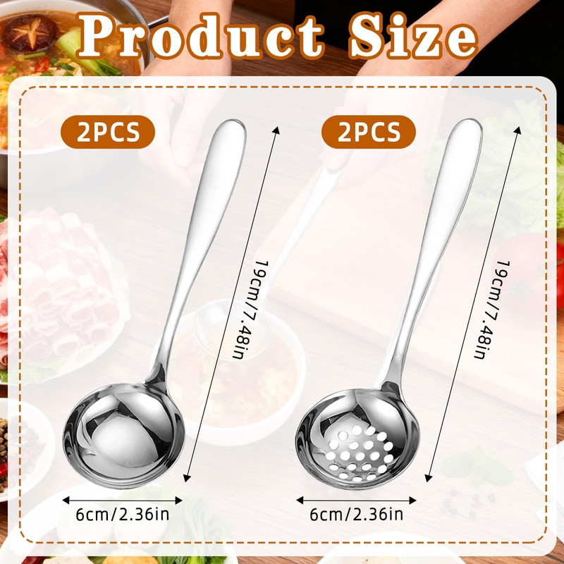 4Pcs Ladle Stainless Steel Spoon Kitchen Slotted Spoons and Soup