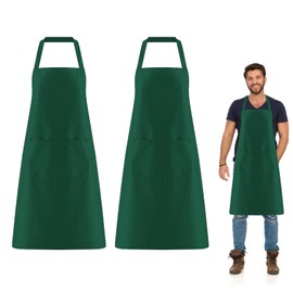 FUIPVGI 2 Pieces Cooking Apron for Kitchen, Plus Size Cooking Apron, Kitchen Aprons for Men Women with 2 Pockets for Cooking, Barbecue, Painting, Housework, Waiters (Green), Green