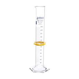 EISCO Graduated Cylinder, 250mL - ASTM, Class A - Tolerance ±1.00mL - Protective Collar, Hexagonal Base - Blue Graduations - With Individual Work Certificate - Borosilicate 3.3 Glass