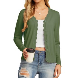 GRECERELLE Women's Open Front Cardigans Button Down Long Sleeve Shrug Sweater(Army Green, X-Large)