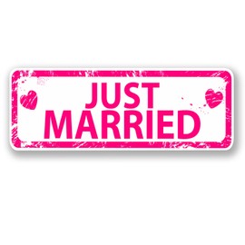 2 x 30cm Just Married Pink Vinyl Sticker Decal Laptop Car Luggage Travel #4914 (30cm Wide x 11cm Tall)