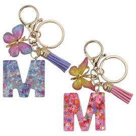 EASYKEENECOM Keyring Girl Keyring with Initial Letters Pink Key Ring Butterfly Key Ring Letter, pink