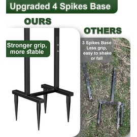 Garbuildman Garden Hose Holder With 4 Spikes, Freestanding Metal Hose Reel for Outside Garden, Detachable Water Hose Hanger Organizer for Yard Lawn, Shiny Black