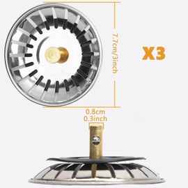 Zefphxs Sink Plug Strainer, Kitchen Sink Strainer Stainless, Hole Diameter 78mm, Thicken for Food/Hair Catch, Pop up Sink Plugs Universal for UK Sink