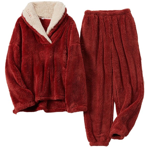Yanhalo Womens Pyjamas Warm Fleece Pyjamas Set Winter Soft Ladies