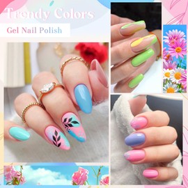 MSRUIOO Macaron Gel Nail Polish Kit 12PCS Pale Gel Polish Bright Pink Green Yellow Blue UV Gel Nail Polish Set with Top Coat and Base Coat for Nail Art DIY Gel Nail Kit