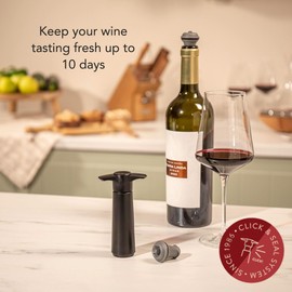 Vacu Vin Original Wine Saver with 1 Vacuum Bottle Stoppers – Black Wine Preserver Pump for Red or White Wine – Manual Air Remover System – Airtight Seal – Keep Wine Fresh Longer
