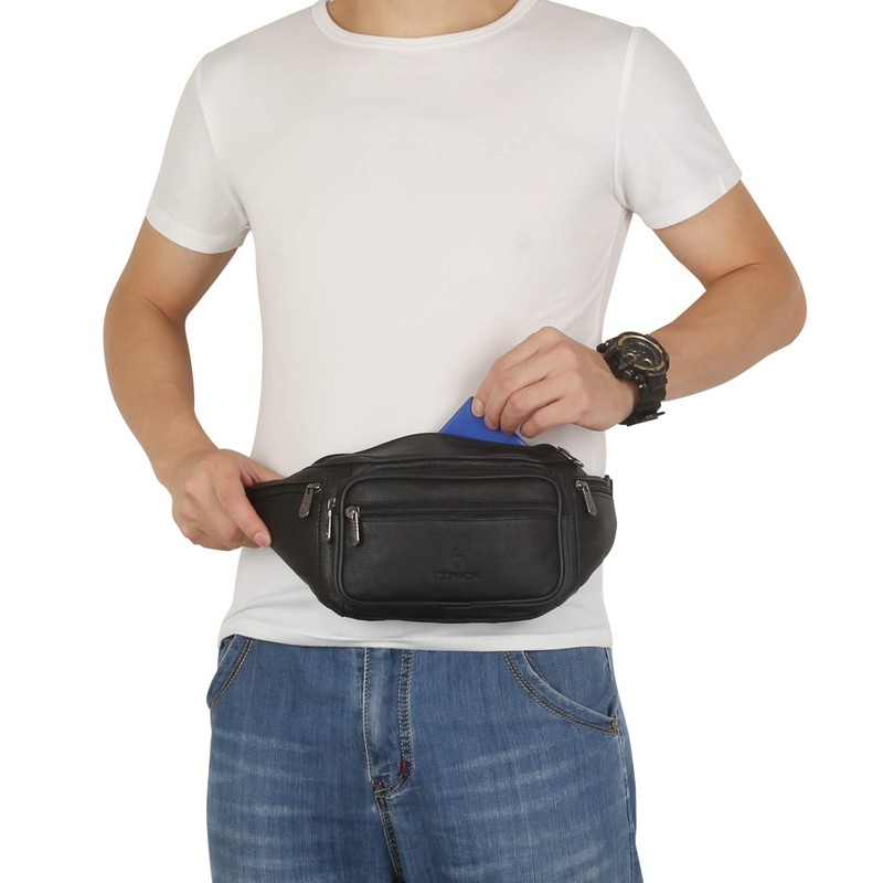 ZZNICK Genuine Leather Fanny Pack, Belt Bag, Multifunction Hip Bum