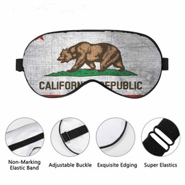 Vnwoalu California Sleep Eye Mask Vintage Grunge Bear Flag Men Women Sleep Mask with Adjustable Strap Eye Cover Eye Shade for Travel, Nap,Meditation