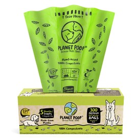 PLANET POOP Home Compostable Dog Poop Bags on Refill Rolls, 60 Un-Scented Pet Waste Bags, Thick Leakproof Plant-Based Doggy Bag, Cat & Dogs Supplies