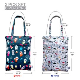 FLOCK THREE 2PCS Bundle Wet Dry Bag Waterproof Tote Reusable Wet Clothes Baby Diapers Stroller Swimsuit Travel Small Larger Electronics Toiletries Pouch Dinosaur and cute Animals