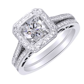 Jewel Zone US White Cubic Zirconia Engagement & Wedding Bridal Ring Set in 14K White Gold Over Sterling Silver (1.25 Cttw)