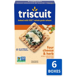 Triscuit Four Cheese & Herb Whole Grain Wheat Crackers, Lunch Snacks, Bulk Snack Crackers, 6 - 8.5 oz Boxes