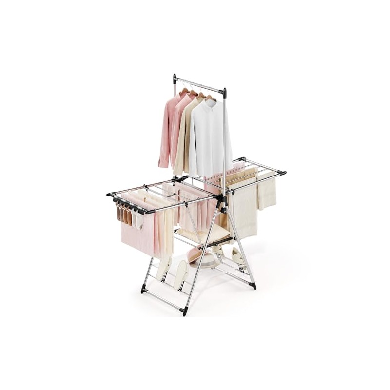 APEXCHASER Clothes Drying Rack with High Hanger, Foldable 3-Level Drying