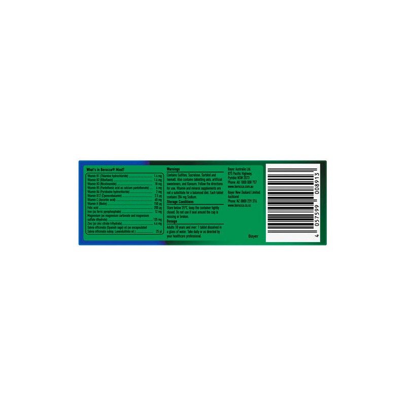 Berocca Mind Citrus Effervescent Tablets, Vitamin B & C, Magnesium,
