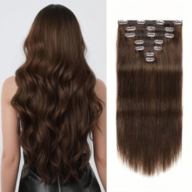 VKHAIR Clip in Hair Extensions Real Human Hair 18 inch, 7Pcs/70g Human Hair Clip in Extensions, Seamless Clip in Hair Extensions Human Hair #4 Chotolate Brown, 18 Inch