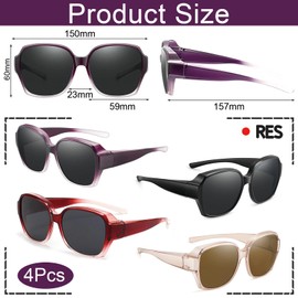 4 Pcs Over Glasses Sunglasses Women,Fit Over Sunglasses for Driving UV400 Protection Men and Women, Ideal for Driving and Daily Outdoor Activities