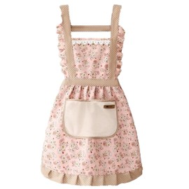Kitchen Cooking Apron, Chef Apron Flower Aprons Cute Apron with Pockets for Women, Cotton Apron Kitchen BBQ Artist Painting Apron 1 Pack (Flower Pink)