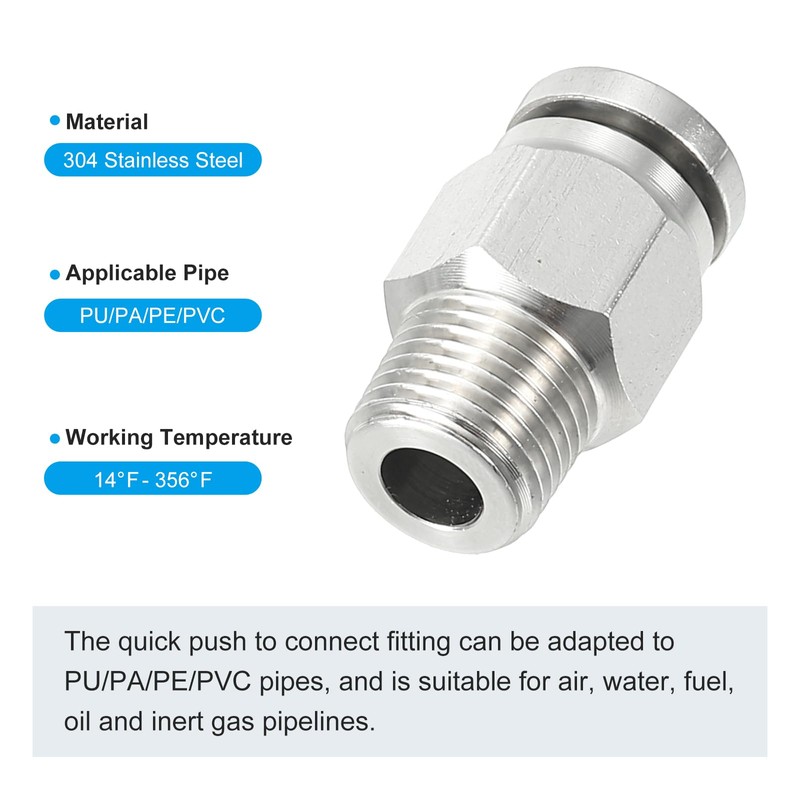 Sourcing Map 2 Pcs 304 Stainless Steel Quick Connect Push