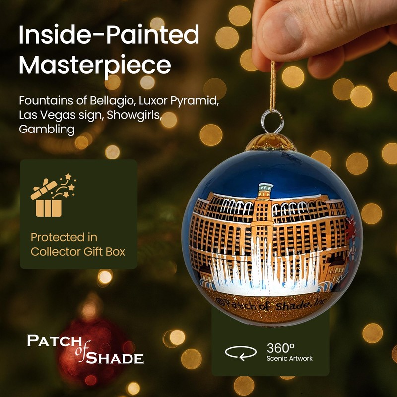 Las Vegas Christmas Ornament Hand Painted from Inside with Gift