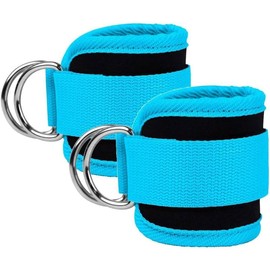 Ankle Straps Ankle Resistance Bands Wrist Cuffs Padded Straps Adjustable Fitness Glute Kickback D-Ring for Cable Machine Gym Foot Leg Training Brace - Color: Azure